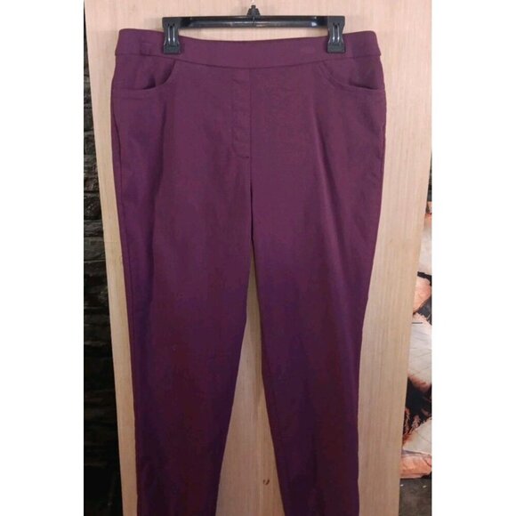 ALFRED DUNNER 14 Burgundy Pull-On Pants Wide Elastic Waist Front Pockets Straigh - Picture 1 of 6